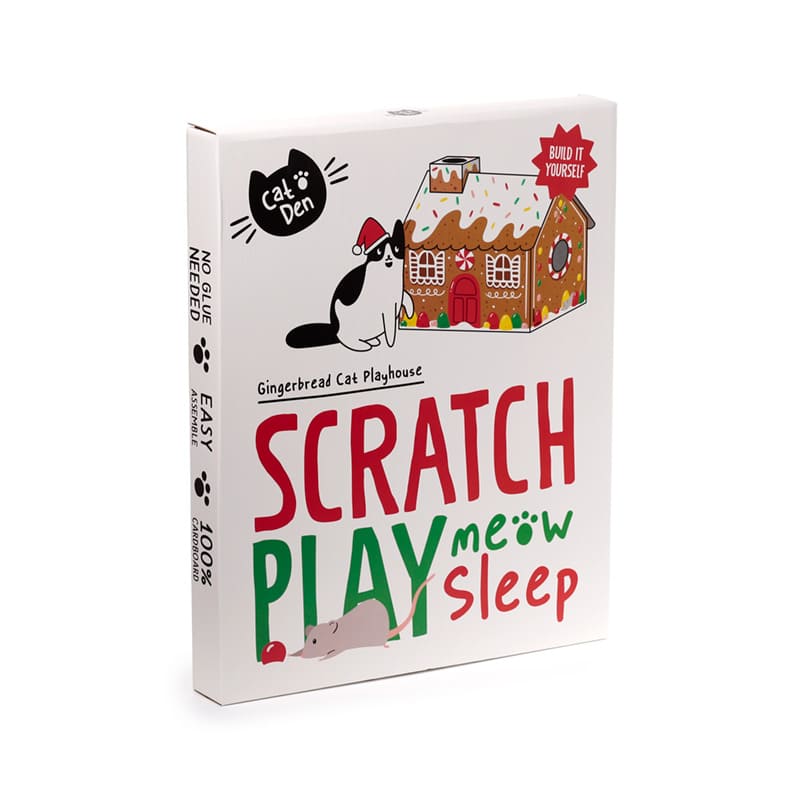 Christmas Gingerbread Lane Cat Playhouse – Cardboard Cat Den with Scratch Mat - Share Happy Outfits