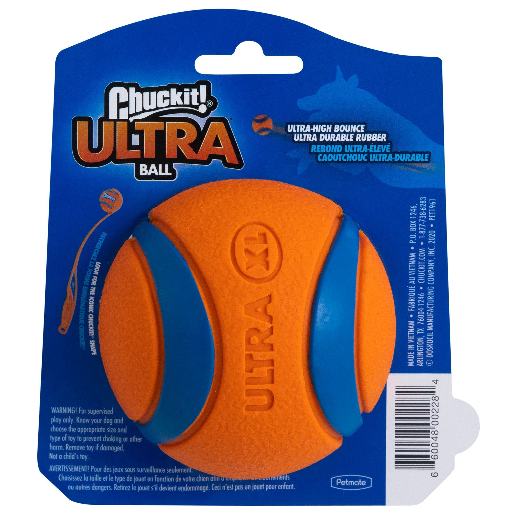 Chuckit! Ultra Ball dog toy in packaging on a white background