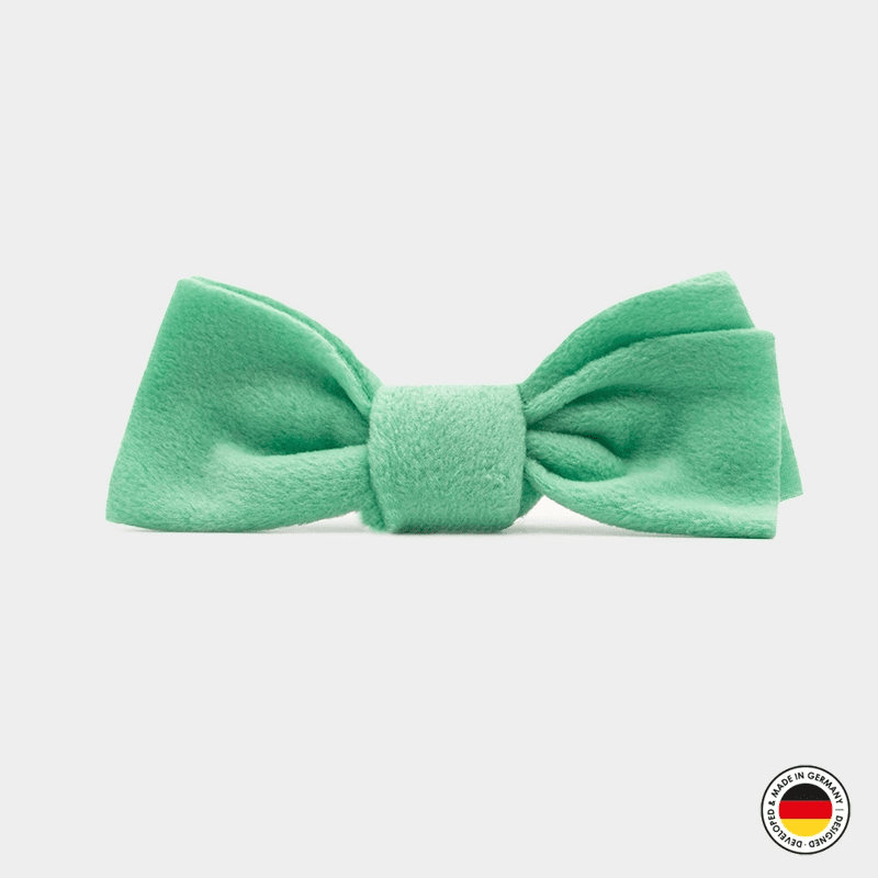 Mint green bow tie on a light gray background