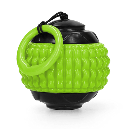 Green and black textured ball with handle on a transparent background