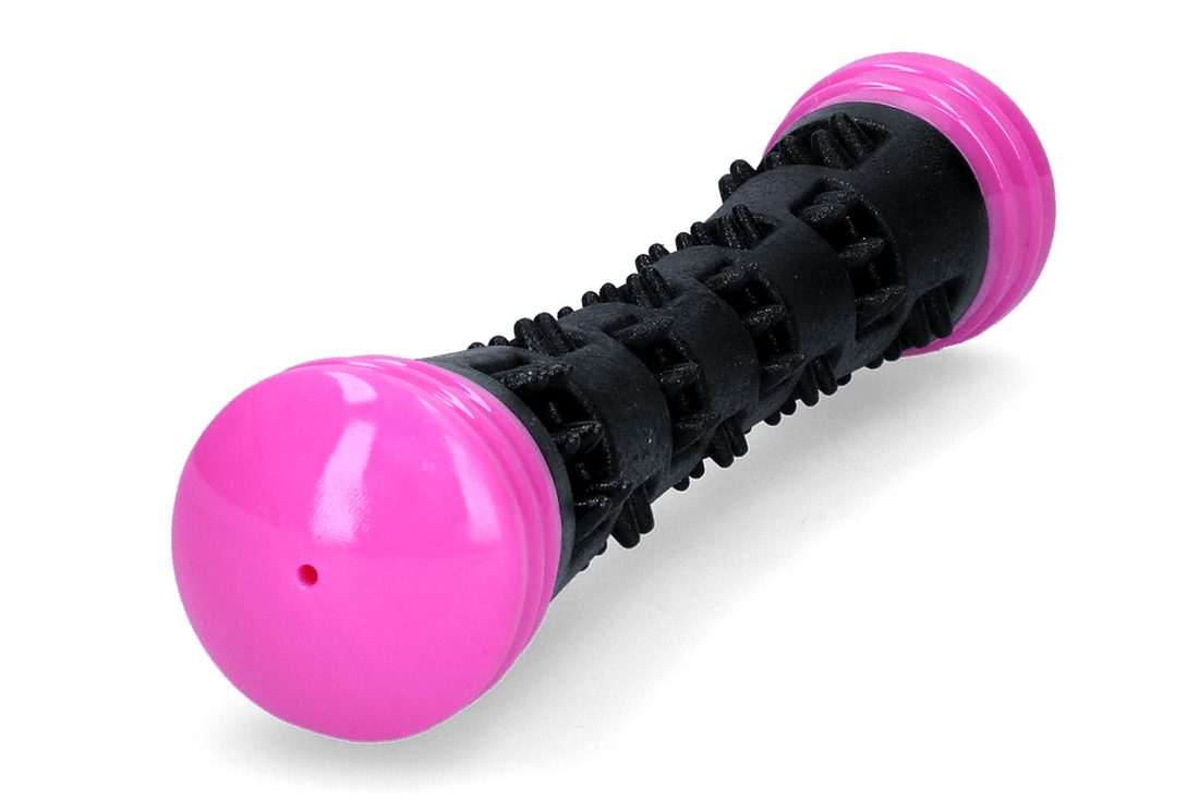 Black and pink massage roller on a transparent background