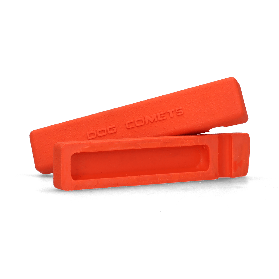 Two orange dog training tools with &