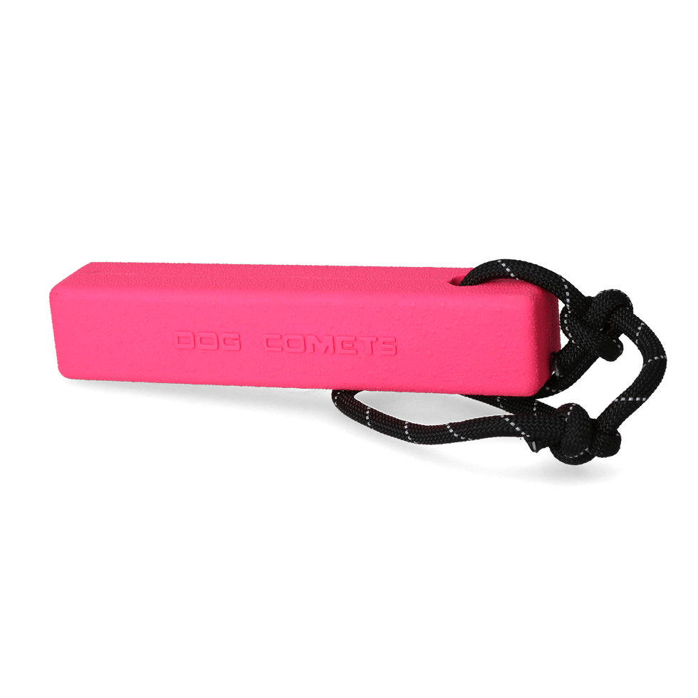 Pink fire starter with black cord on a white background