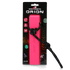 Pink dog toy with black rope on a black packaging background, featuring &