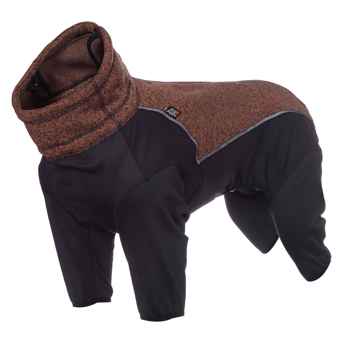 Dog coat with brown collar and black body on a white background