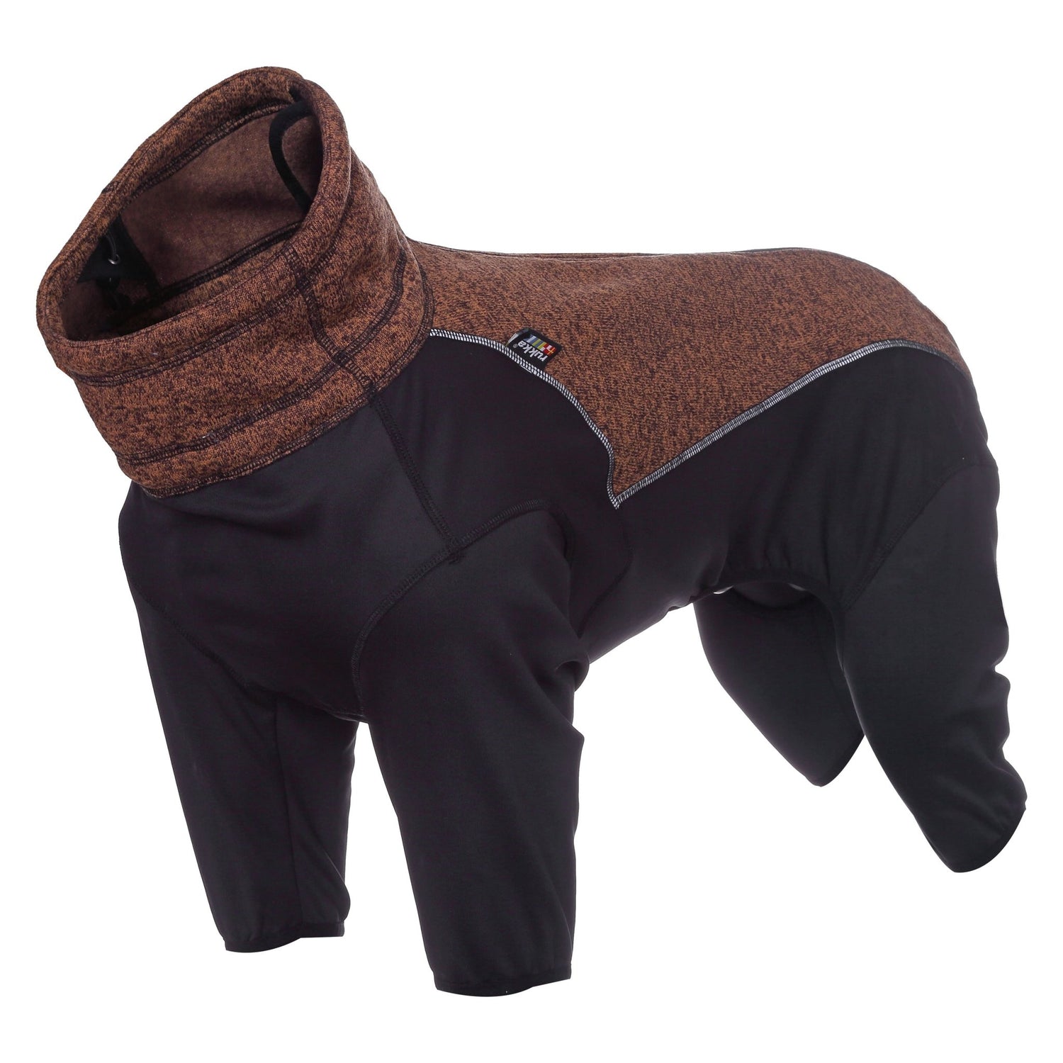 Dog coat with brown collar and black body on a white background