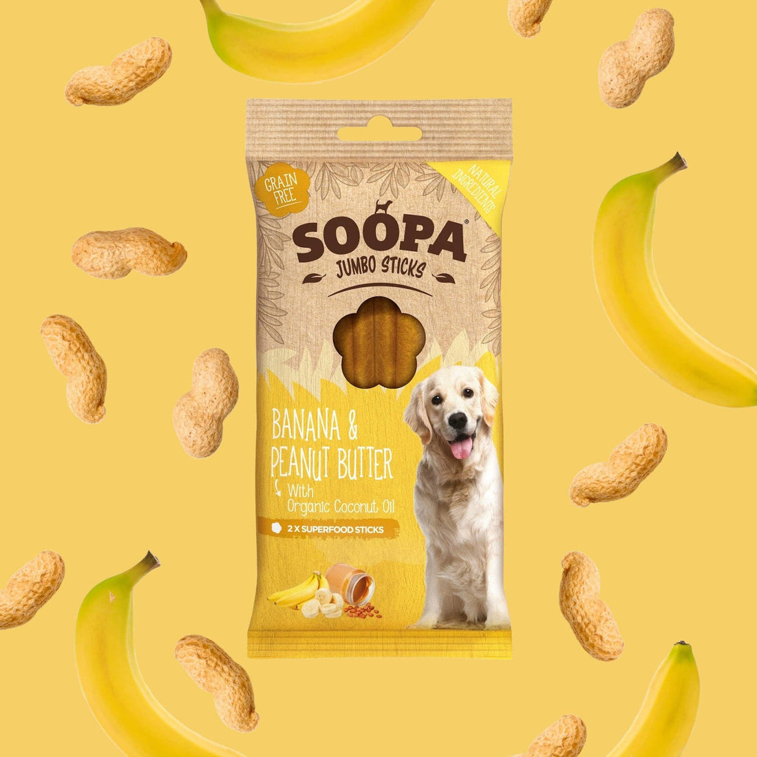 Natural Vegan Jumbo Dog Dental Treat - Banana &amp; Peanut Butter Stick (170g) - Share Happy Outfits