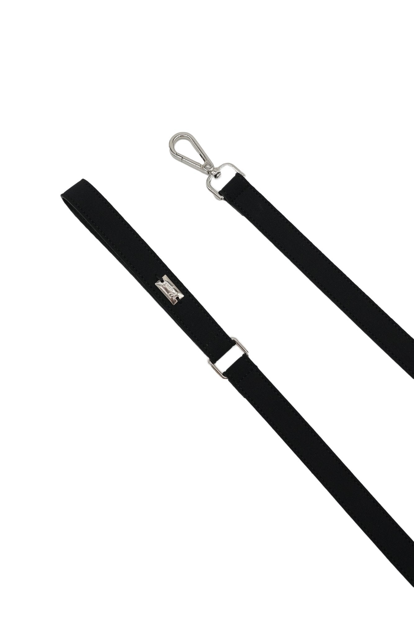 Two black lanyards with metal swivel hooks on a white background