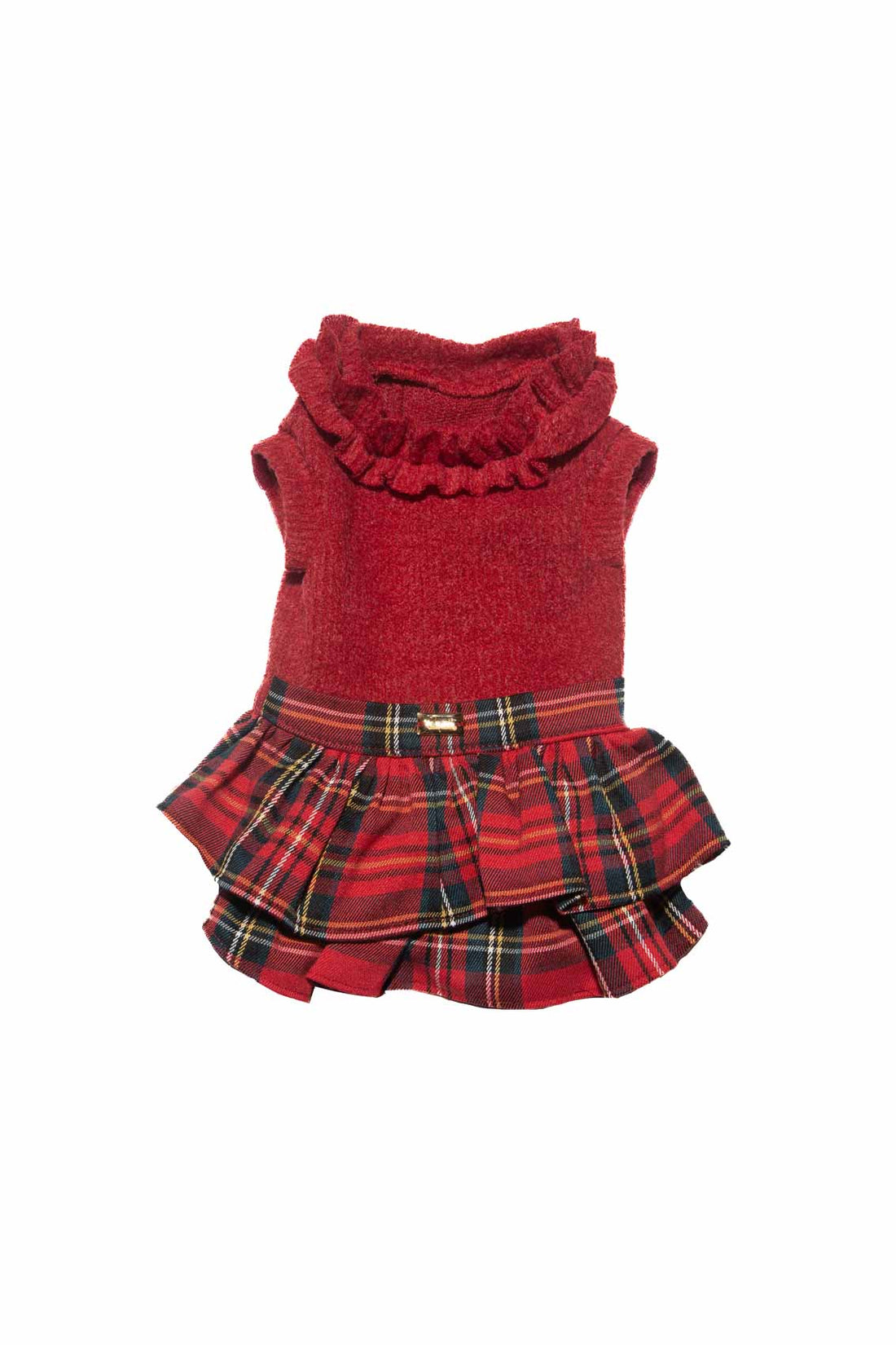 Red dog dress with plaid skirt on a white background