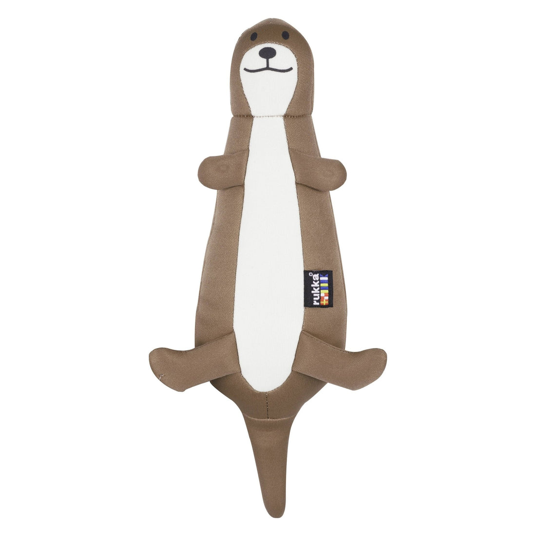 Flat otter-shaped dog toy with soft brown and white fabric for water fetch