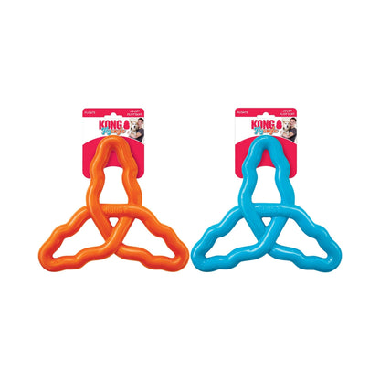Two dog toys, one orange and one blue, on white background with KONG branding.