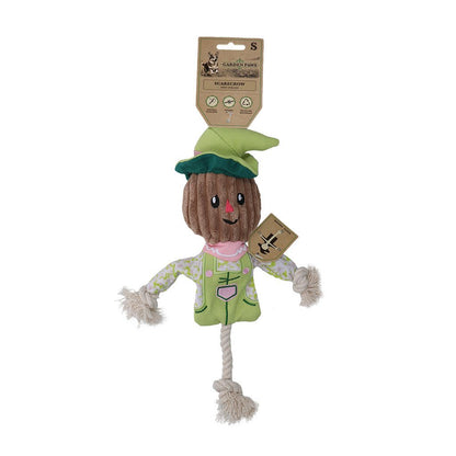 Scarecrow-shaped toy with a rope, on a white background