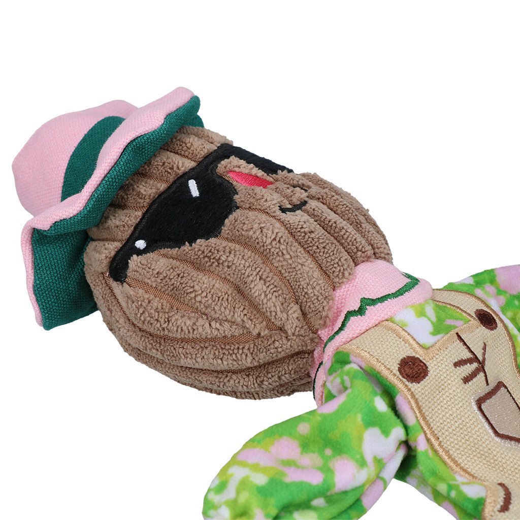 Plush toy with a cat face design on a white background