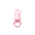 Pink plush toy with a rope on a white background