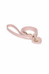 Pink dog leash with a heart-shaped tag on a white background