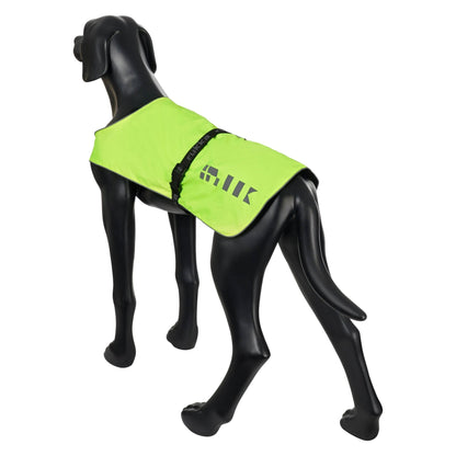 Rear-side view of Rukka high-visibility dog vest displayed on a black mannequin