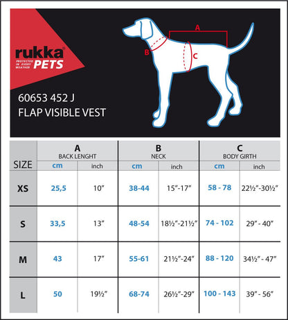 Size guide for Rukka Pets Flap Visible Vest