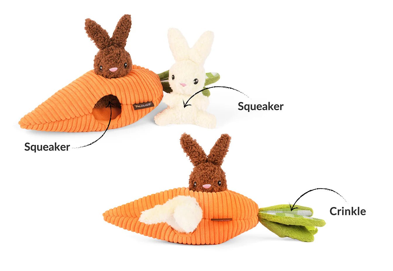 P.L.A.Y. Funny Bunnies close-up - handmade eco-friendly dog toy - AZO-free dyes