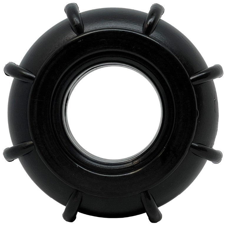Black rubber gasket with six lobes on a white background