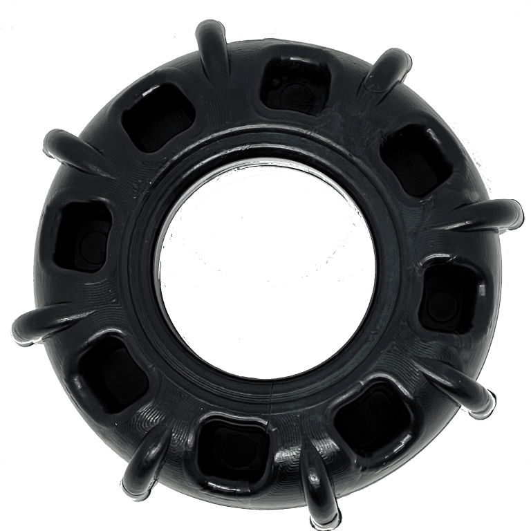 Black plastic wheel rim on a white background