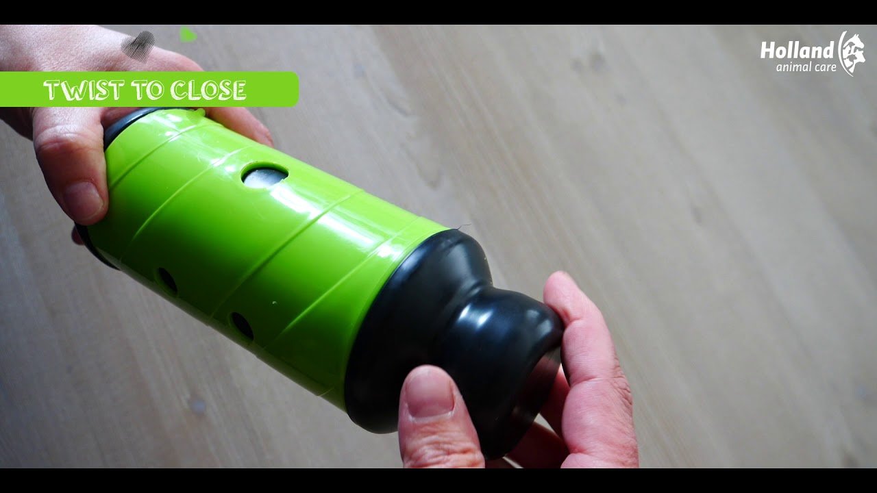 Green and black container with &