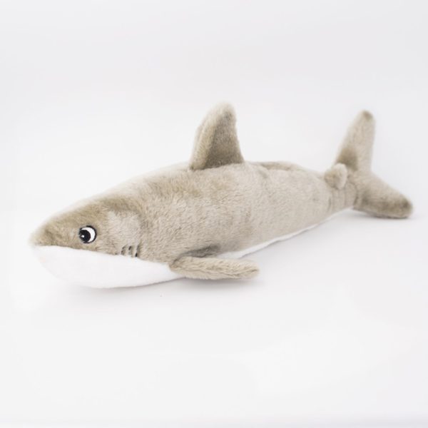 Plush shark toy on a white background