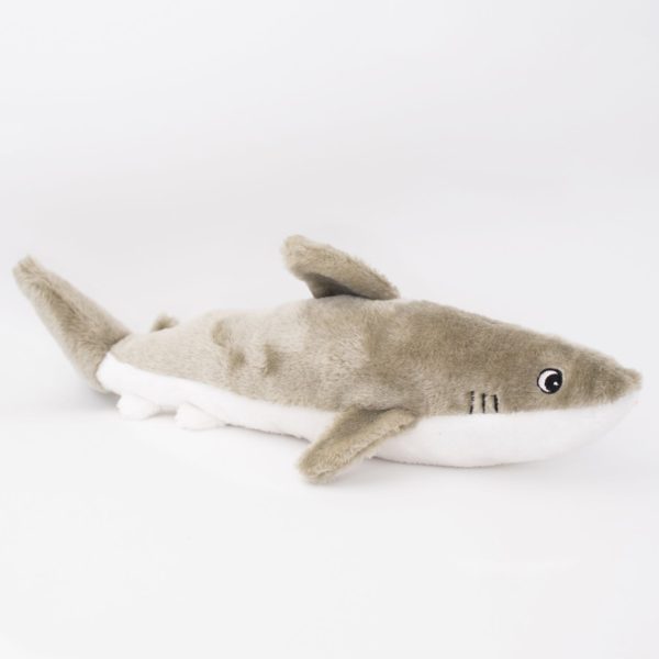 Plush shark toy on a white background
