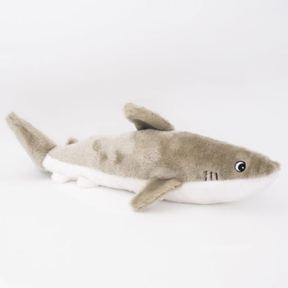 Plush shark toy on a white background
