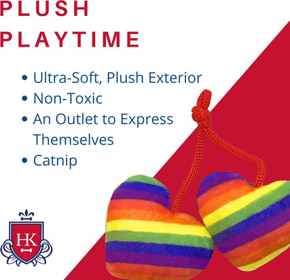 Colorful plush toys with text about plush playtime on a red and white background