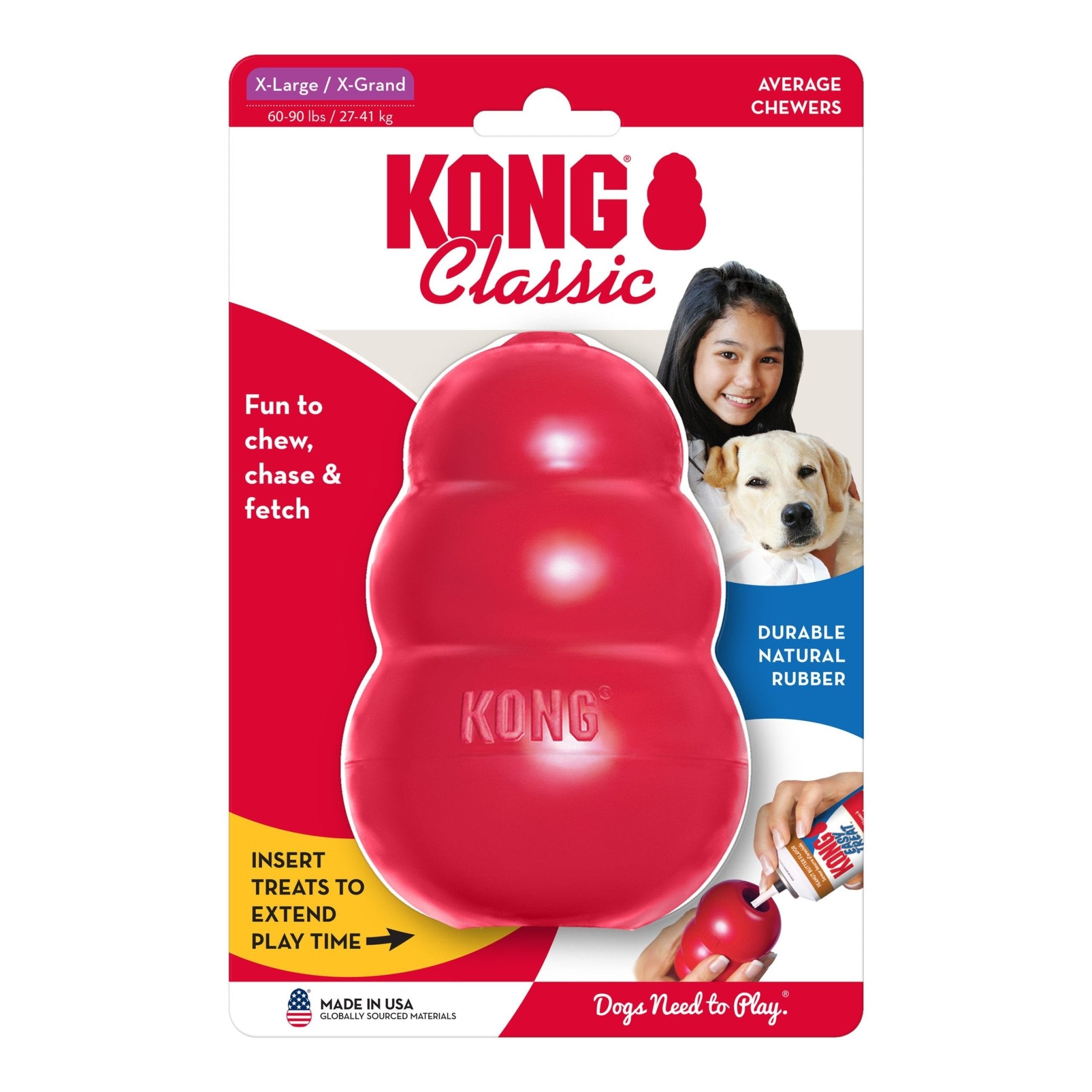 KONG Classic dog toy packaging with a red KONG toy on a white background