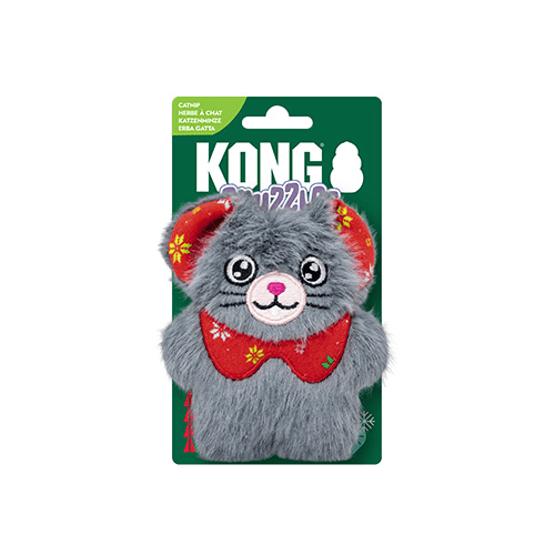 KONG Holiday Cat Snuzzles Mouse Grey - Christmas Catnip Plush Cat Toy - Share Happy Outfits