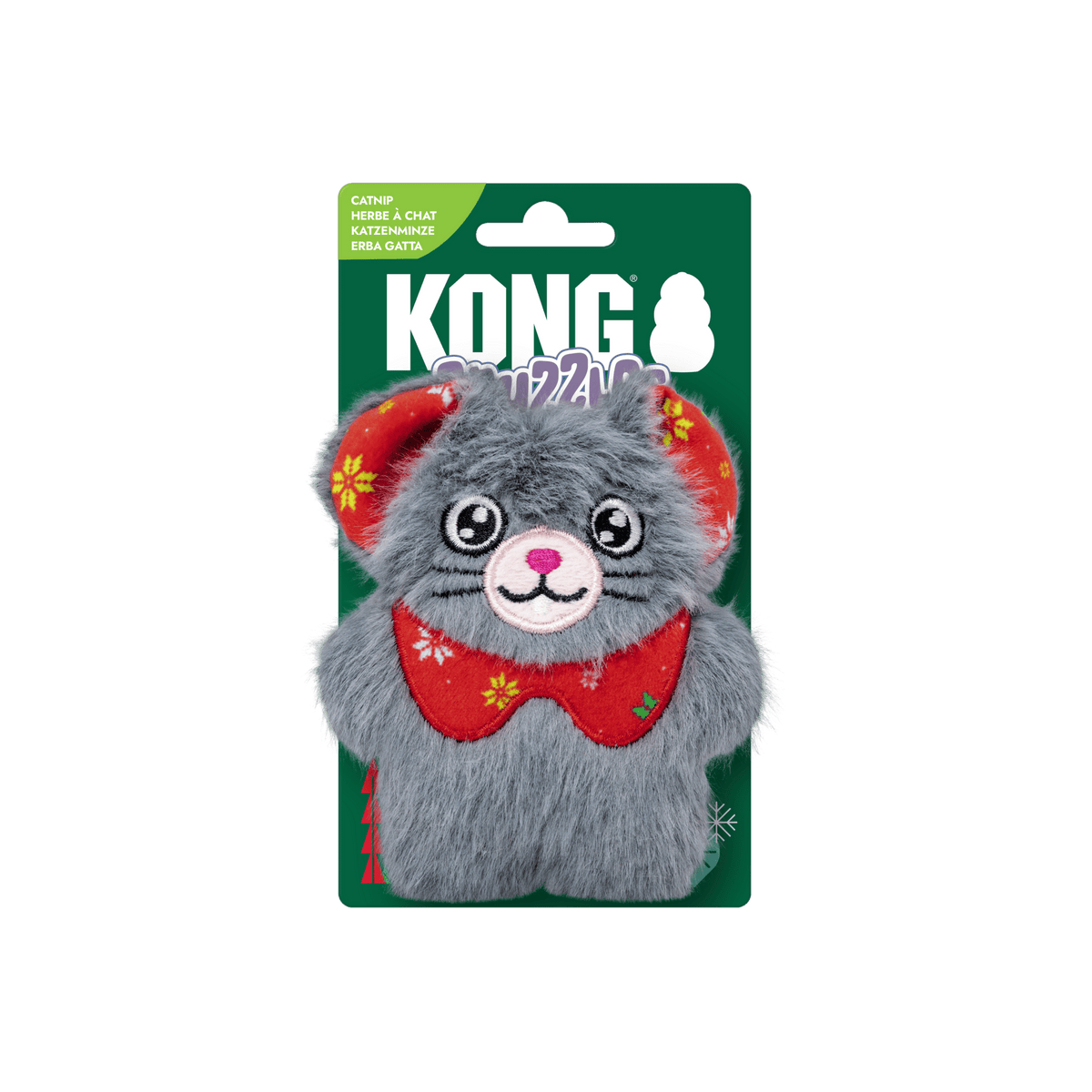 KONG Holiday Cat Snuzzles Mouse Grey - Christmas Catnip Plush Cat Toy - Share Happy Outfits