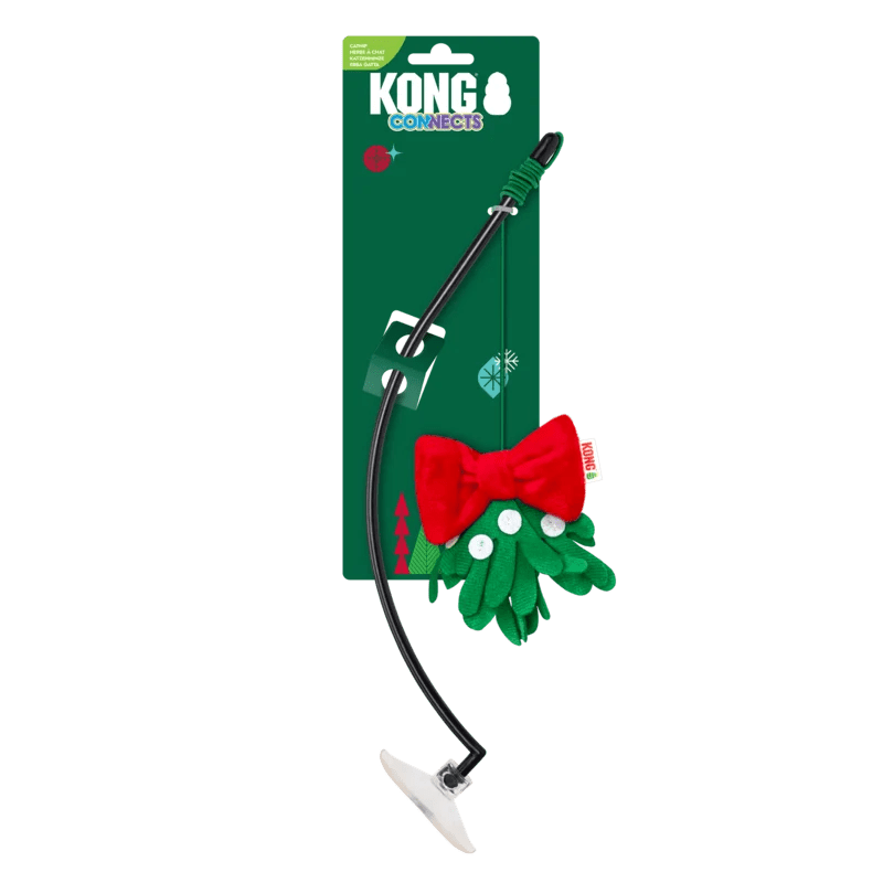 KONG Holiday Connects Window Mistletoe - Christmas Interactive Cat Wand Toy - Share Happy Outfits