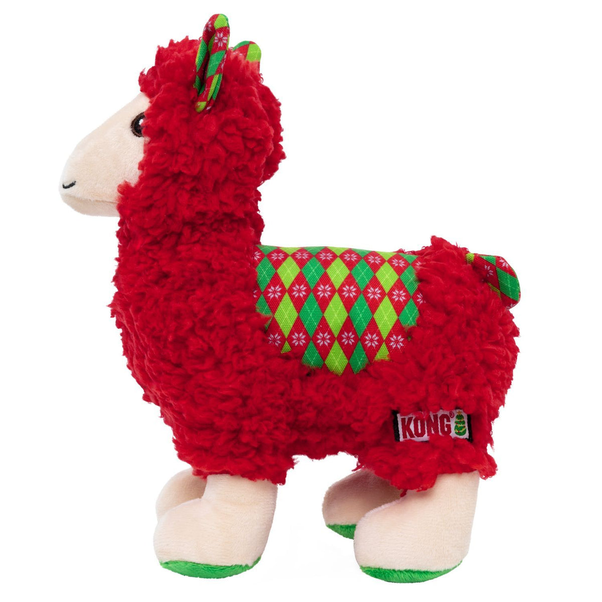 KONG Holiday Sherps Llama Medium - Christmas Plush Squeaky Dog Toy - Share Happy Outfits