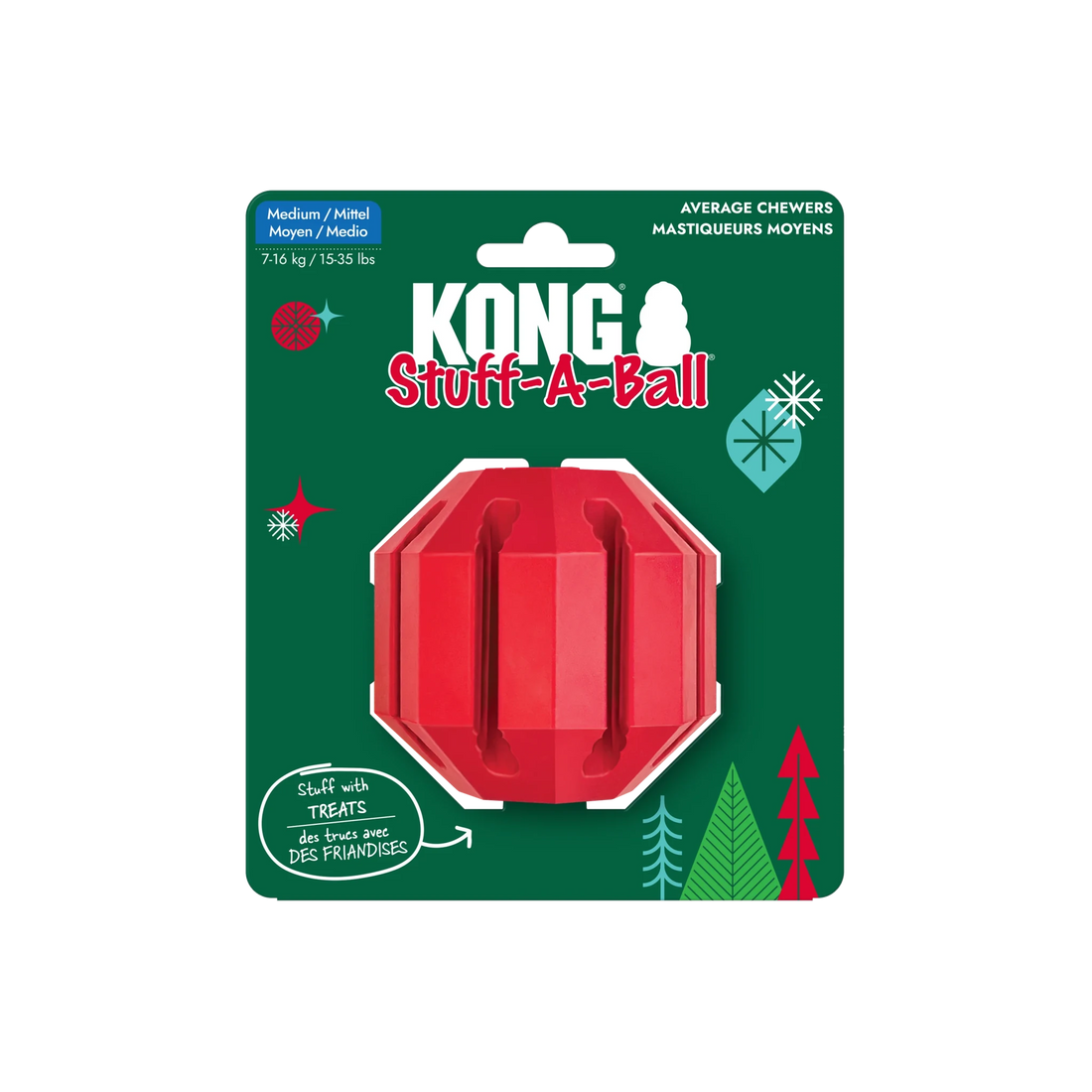 KONG Holiday Stuff-A-Ball Medium - Christmas Rubber Treat-Dispensing Dog Toy - Share Happy Outfits