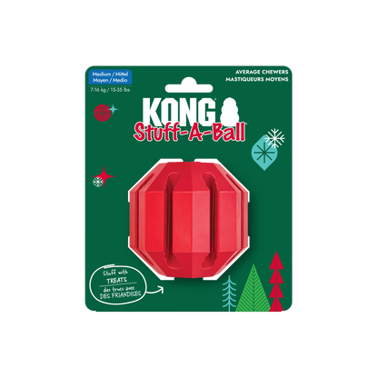 KONG Holiday Stuff-A-Ball Medium - Christmas Rubber Treat-Dispensing Dog Toy - Share Happy Outfits