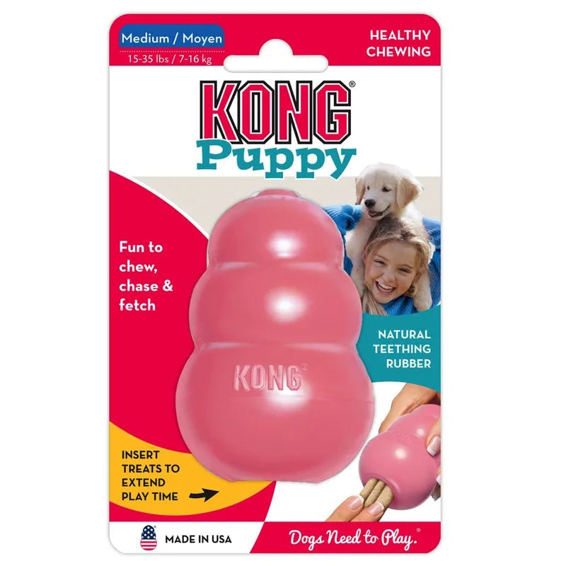 KONG Puppy dog toy packaging with a pink toy and text on a white background