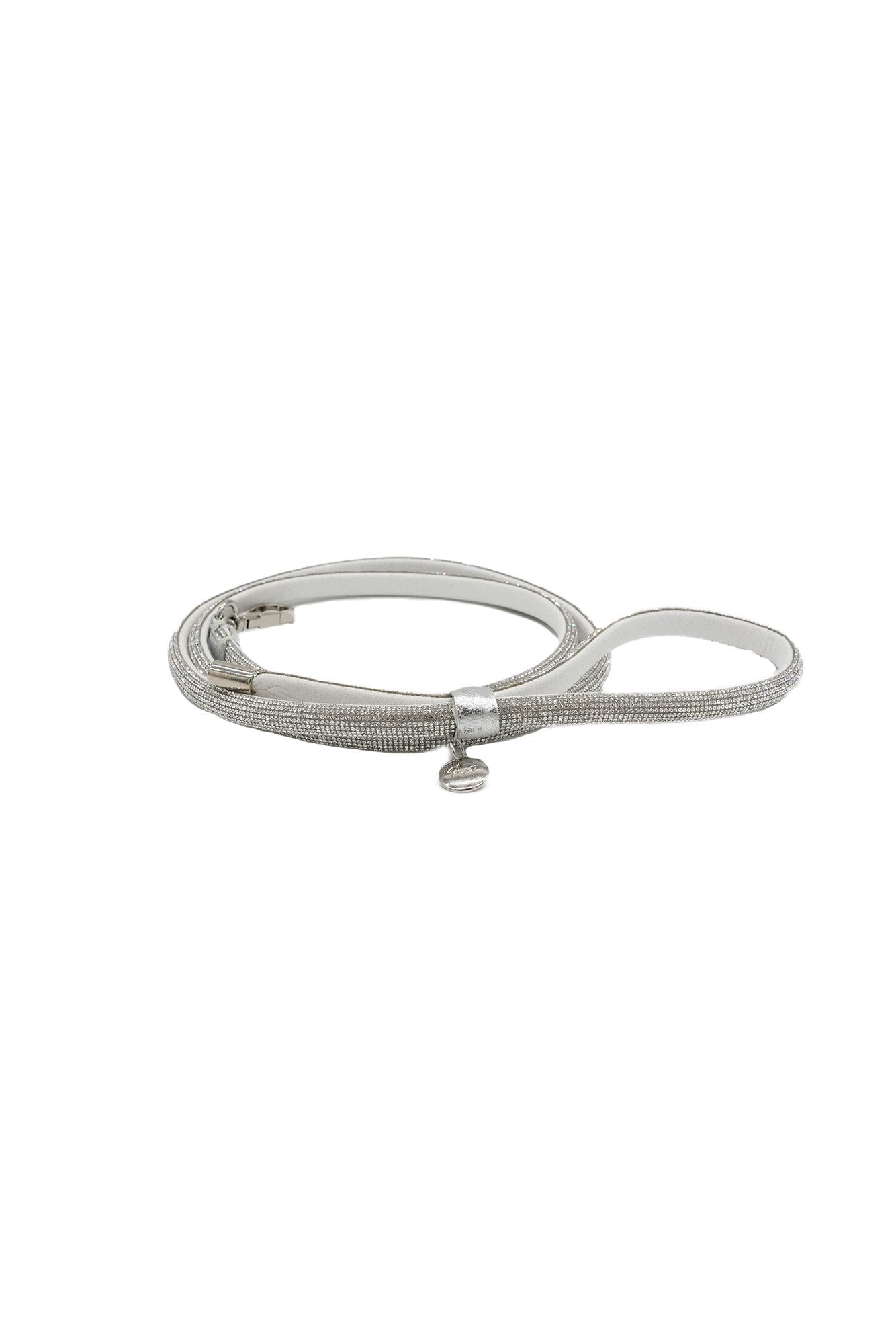 Silver metal cable on a white background