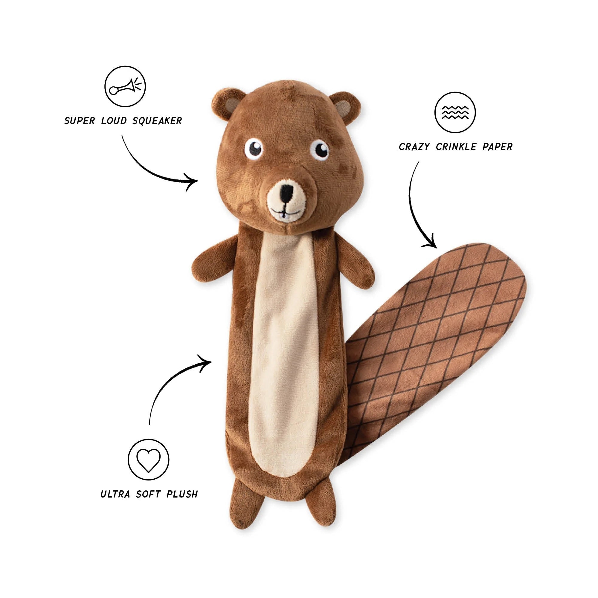 Mr. Gnaw It All™ Beaver Dog Toy | Flat Plush Dog Toy with Squeaker &amp; Crinkle - Share Happy Outfits