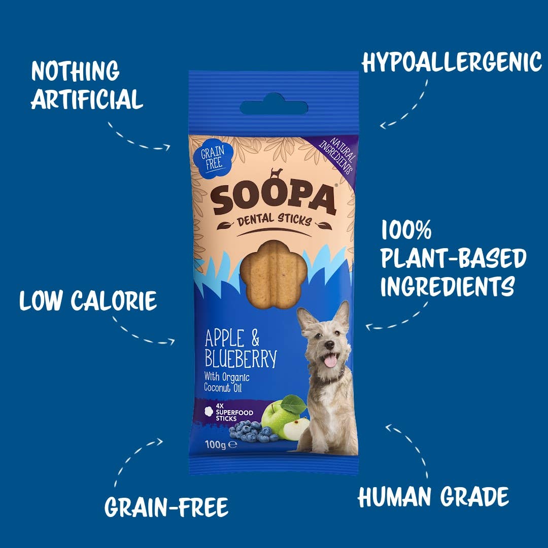 Vegan Natural Dog Dental Stick -  Apple &amp; Blueberry Sticks - Share Happy Outfits