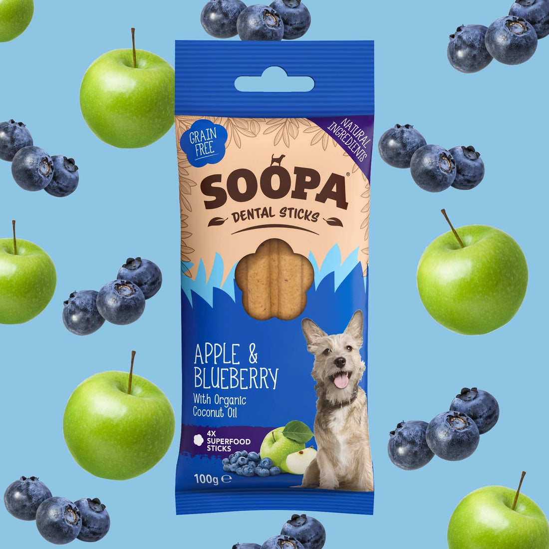 Vegan Natural Dog Dental Stick -  Apple &amp; Blueberry Sticks - Share Happy Outfits