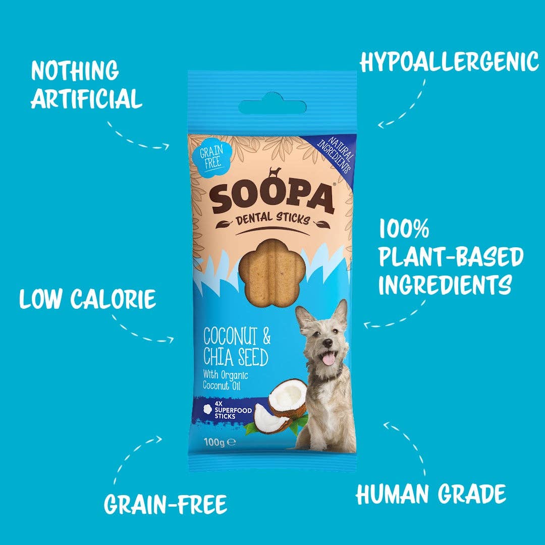 Natural Vegan Dog Dental Sticks – Coconut &amp; Chia Seed - Share Happy Outfits