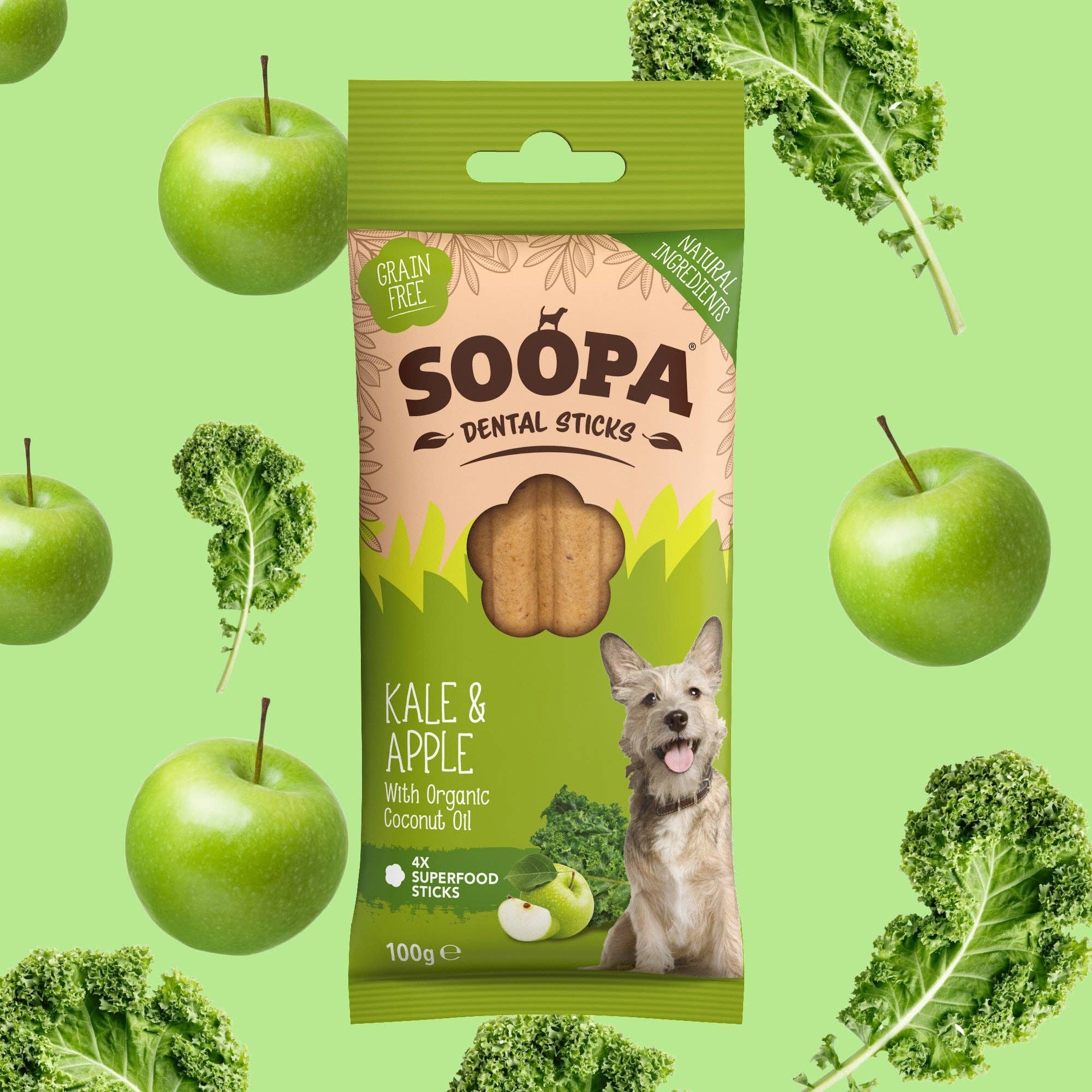 Naturlig vegansk hundetandgodt - Grønkål &amp; Æblestænger - Del glade udklædninger