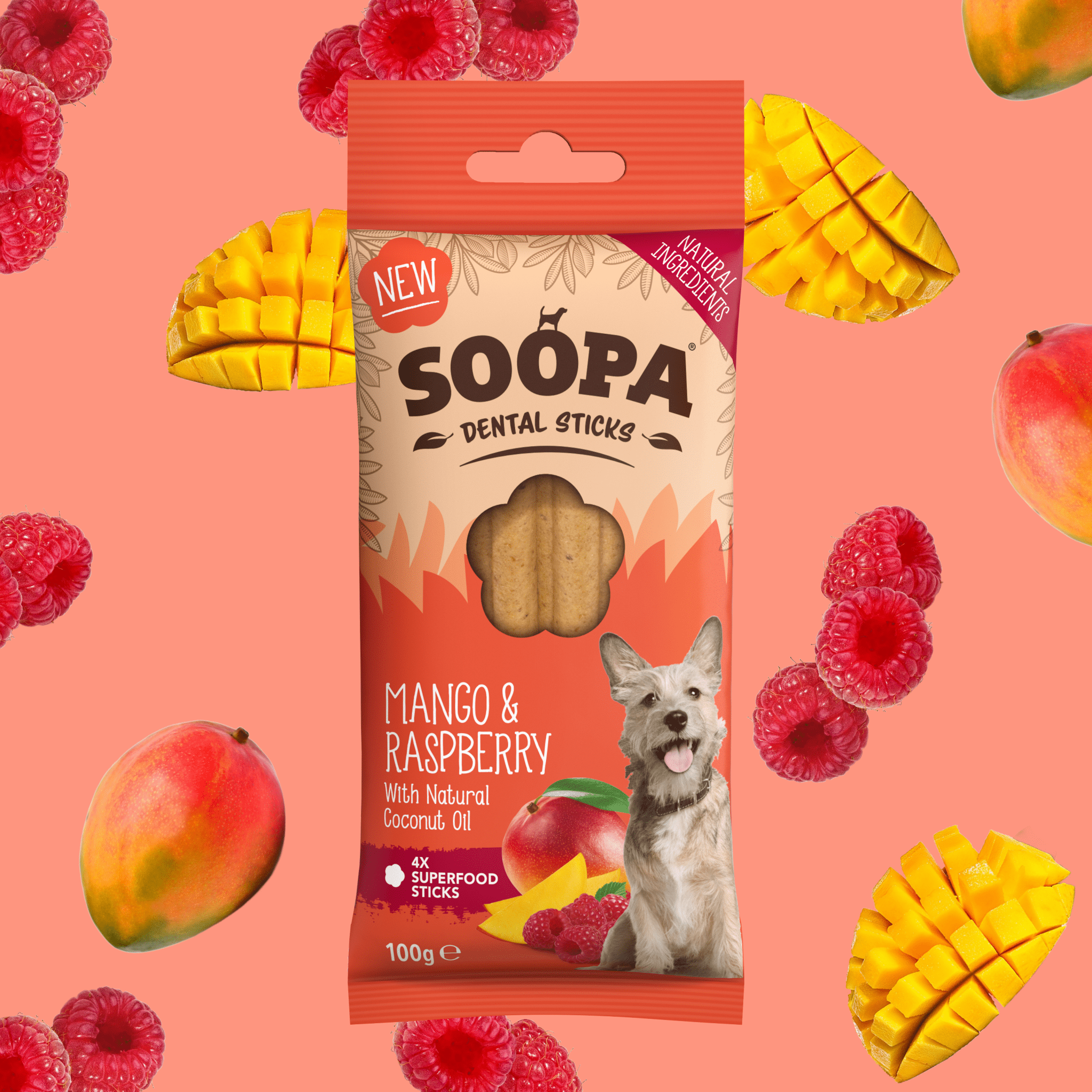 Natural Vegan Dog Dental Treat - Mango &amp; Raspberry Sticks - Share Happy Outfits