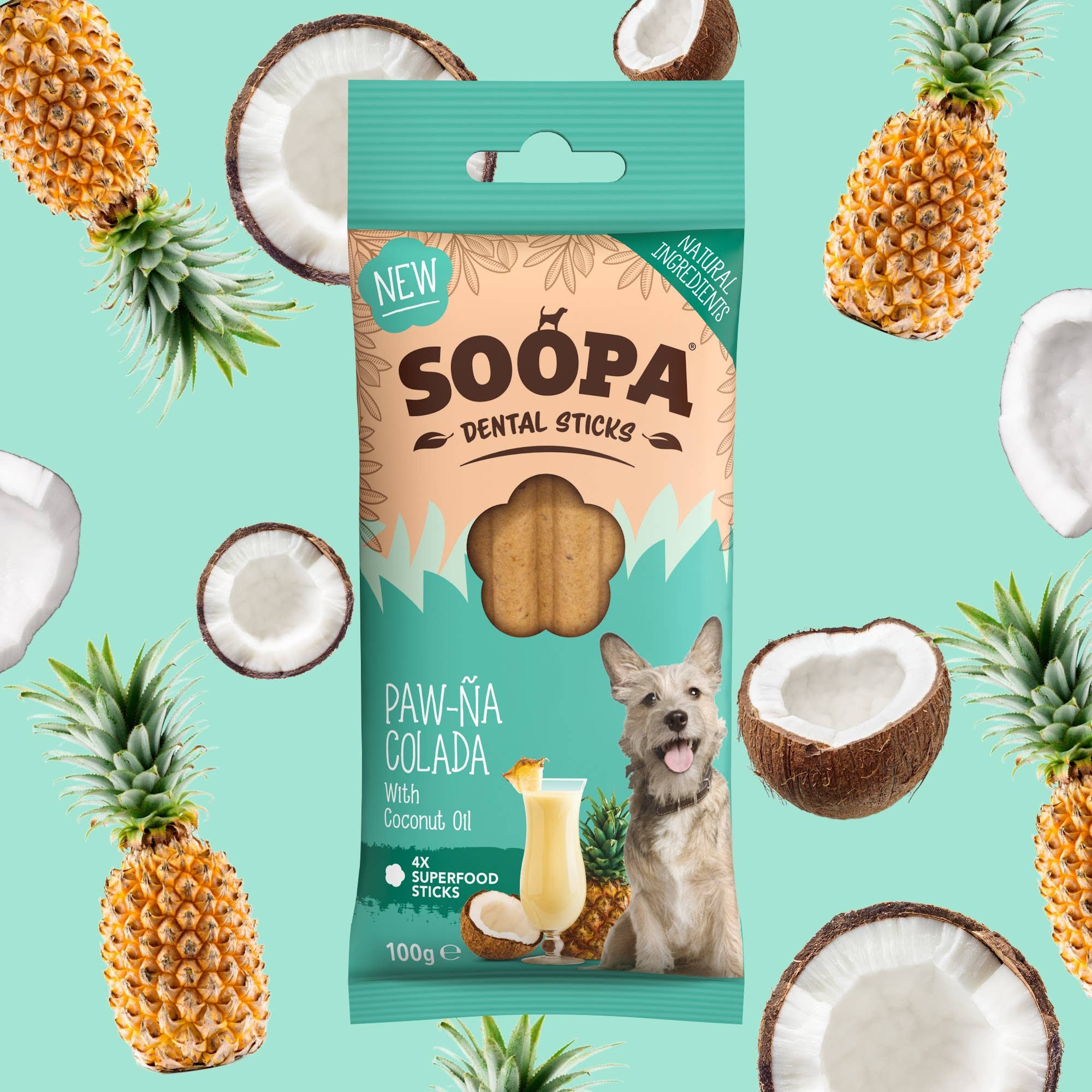 Naturlig Vegansk Tandgodbid til Hunde – Paw-Na Colada Stænger - Del Glade Beklædninger