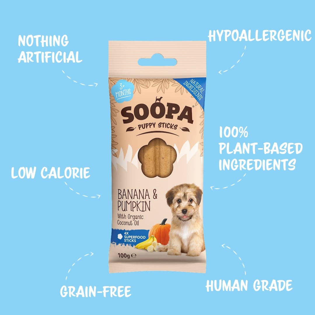 Natural Vegan Puppy Dental Treat - Banana &amp; Pumpkin Sticks - Share Happy Outfits