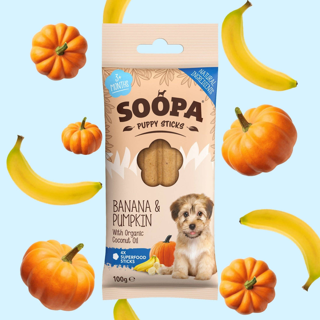 Natural Vegan Puppy Dental Treat - Banana &amp; Pumpkin Sticks - Share Happy Outfits