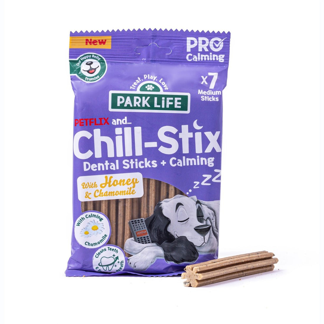Park Life Chill-Stix Calming Dental Sticks for Dogs | Honey &amp; Chamomile | Grain Free, 100% Natural | 7 Sticks | 180g - Share Happy Outfits