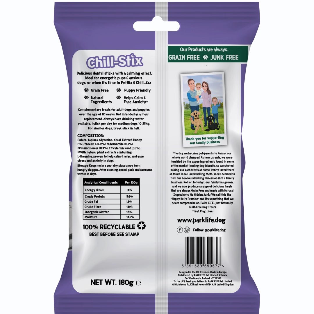 Park Life Chill-Stix Calming Dental Sticks for Dogs | Honey &amp; Chamomile | Grain Free, 100% Natural | 7 Sticks | 180g - Share Happy Outfits