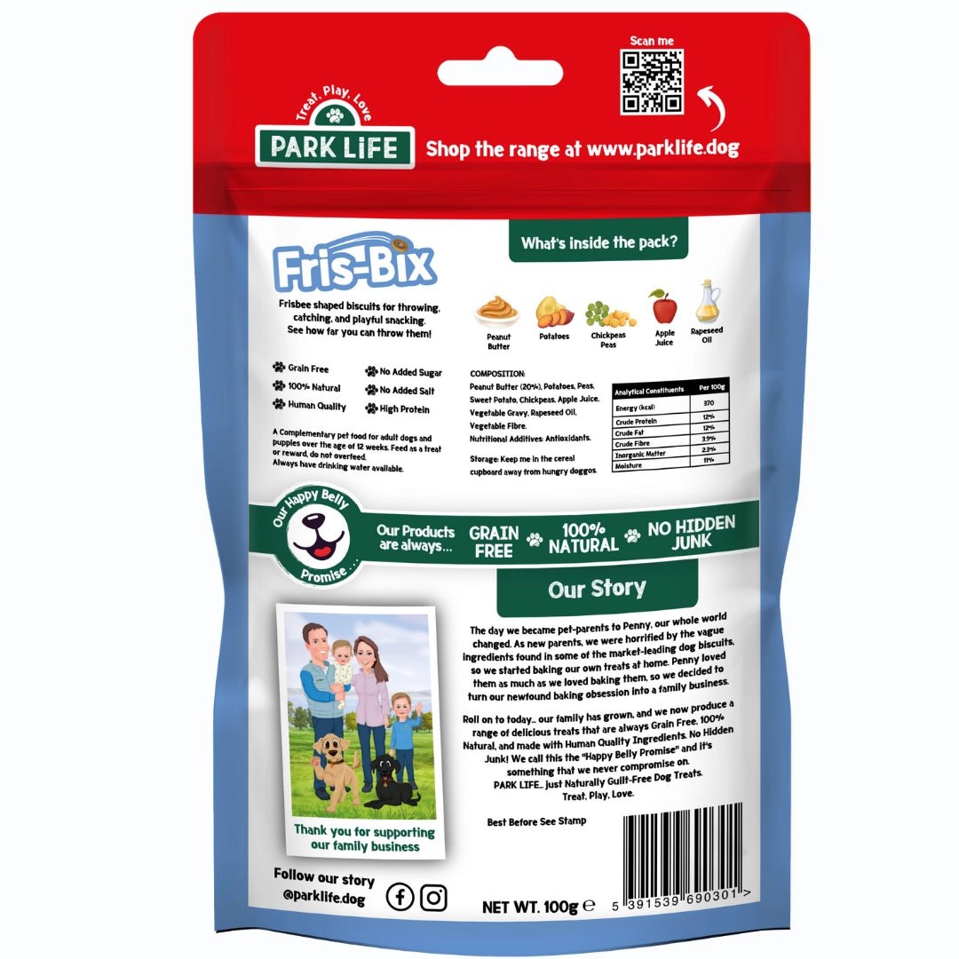 Park Life Fris-Bix – Peanut Butter Dog Treats – Interactive Frisbee Biscuits – Grain-Free &amp; Natural (100g) - Share Happy Outfits